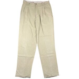 Tommy Bahama Men Khaki Pleated 100% Silk Relaxed Fit Pants Size 36x32 Resortwear